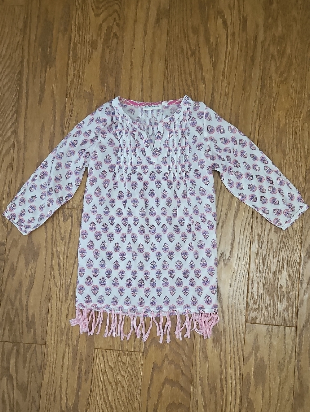 Roller Rabbit Swim Cover Up Tunic Dress Pink Purple Fringe Boho Girls Size 10